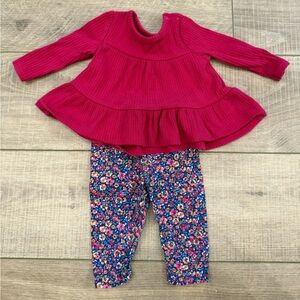 Carter's Pink Top and Floral Leggings Set